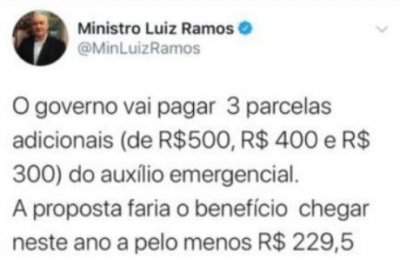 Tweet que foi posteriormente apagado por ministro Reproduo